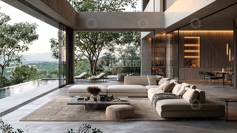 高清大图下载【趣麦麦图】现代极简别墅客厅