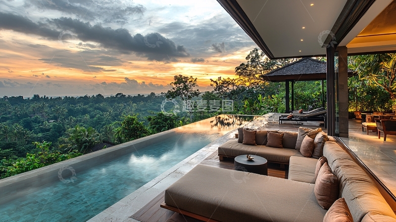 高清大图下载【趣麦麦图】巴厘岛日落泳池别墅