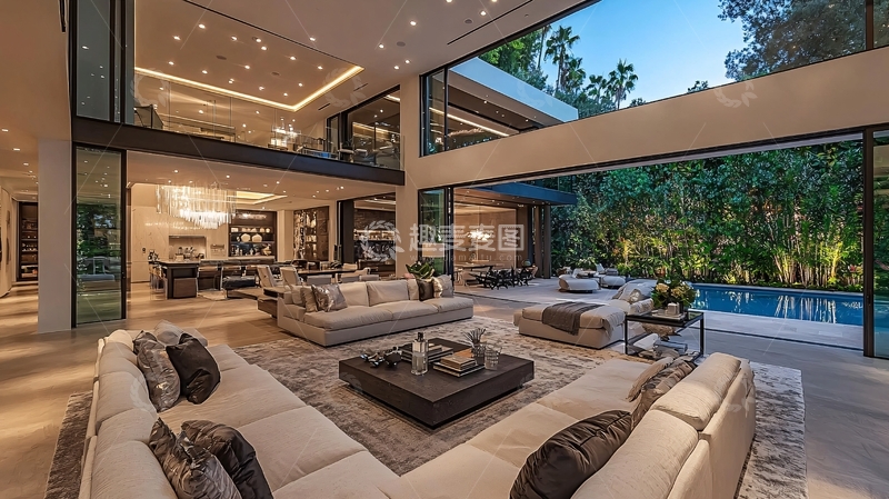 高清大图下载【趣麦麦图】现代豪宅客厅夜景