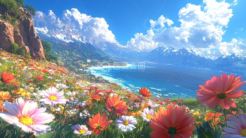 高清大图下载【趣麦麦图】山海之间花海盛开