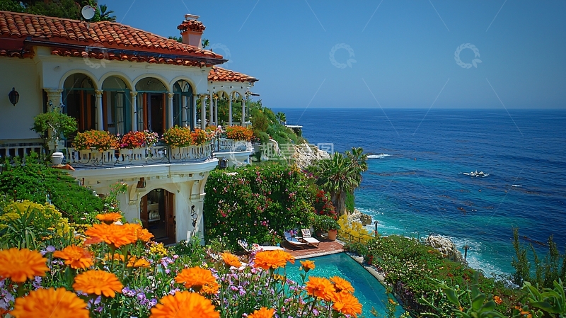 高清大图下载【趣麦麦图】海边别墅花园泳池