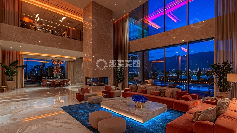高清大图下载【趣麦麦图】现代风格豪宅客厅夜景
