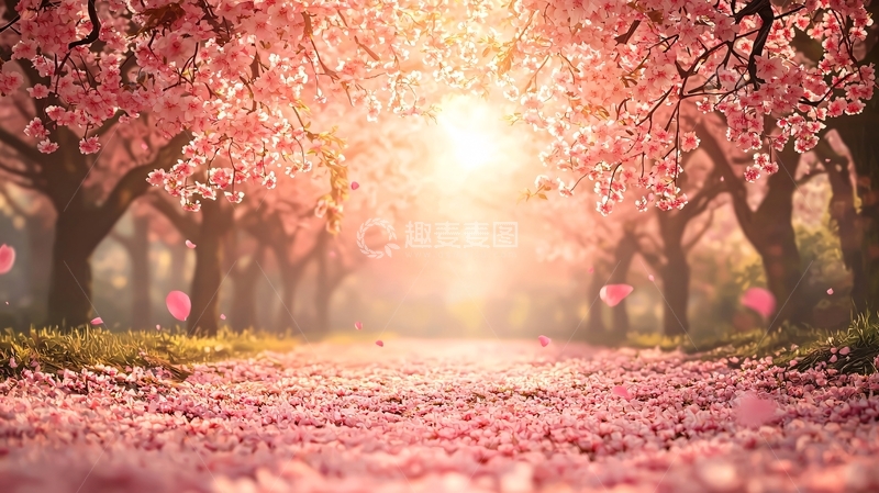 高清大图下载【趣麦麦图】粉色樱花树林小路