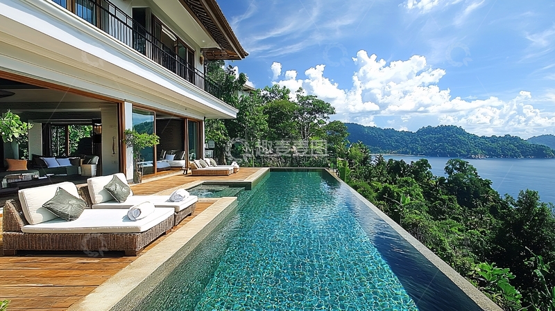高清大图下载【趣麦麦图】海景别墅泳池