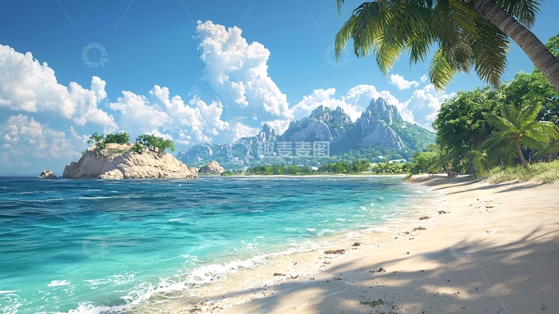 高清大图下载【趣麦麦图】阳光沙滩海岛椰树