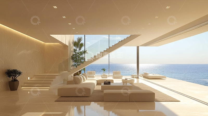 高清大图下载【趣麦麦图】现代极简海景别墅客厅
