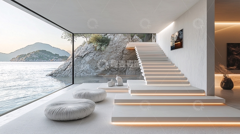 高清大图下载【趣麦麦图】极简现代海景别墅楼梯
