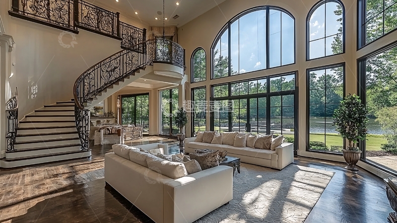 高清大图下载【趣麦麦图】豪华别墅客厅落地窗