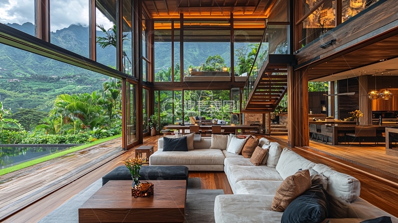 高清大图下载【趣麦麦图】现代简约木质别墅客厅