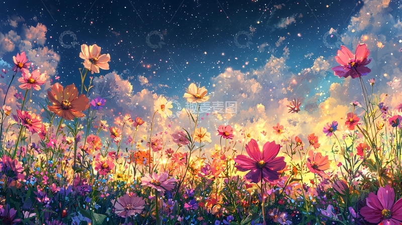 高清大图下载【趣麦麦图】星空下的花海