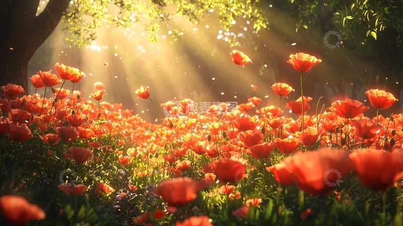 高清大图下载【趣麦麦图】阳光下的罂粟花田