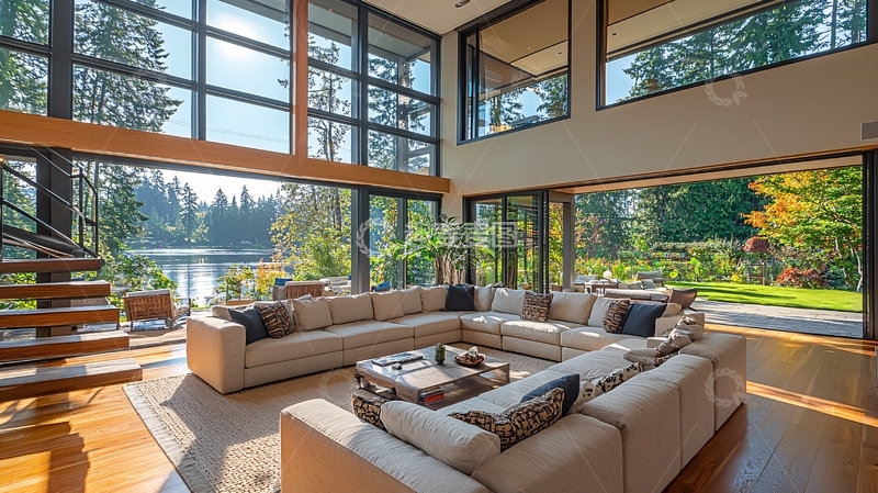 高清大图下载【趣麦麦图】现代客厅全景落地窗