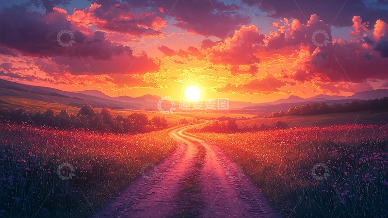 高清大图下载【趣麦麦图】夕阳下的乡间小路3