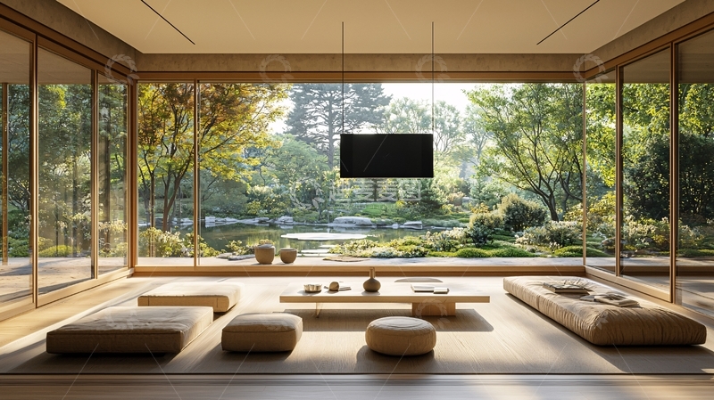 高清大图下载【趣麦麦图】极简日式庭院客厅设计