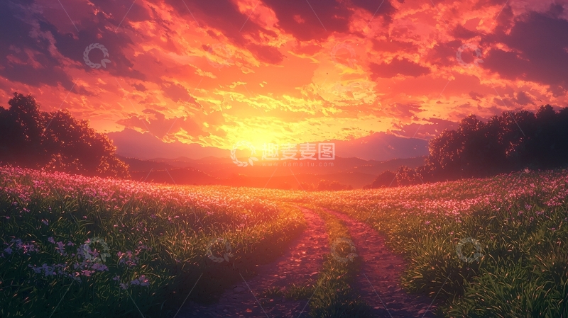 高清大图下载【趣麦麦图】日落田园风景