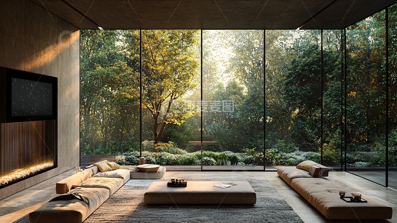 高清大图下载【趣麦麦图】极简现代落地窗客厅