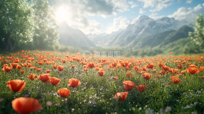 高清大图下载【趣麦麦图】阳光下的罂粟花田