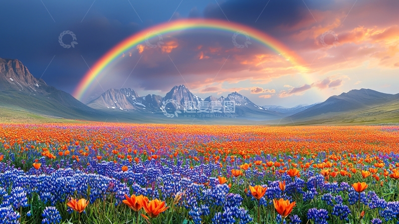 高清大图下载【趣麦麦图】彩虹山花田风景