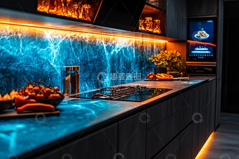 高清大图下载【趣麦麦图】现代蓝色系厨房背景