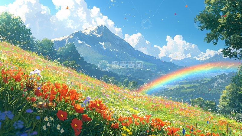 高清大图下载【趣麦麦图】彩虹山川花海