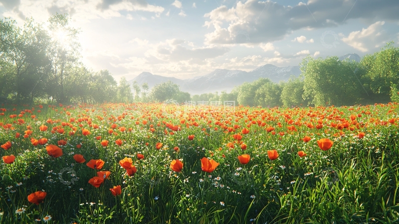 高清大图下载【趣麦麦图】阳光下的罂粟花田