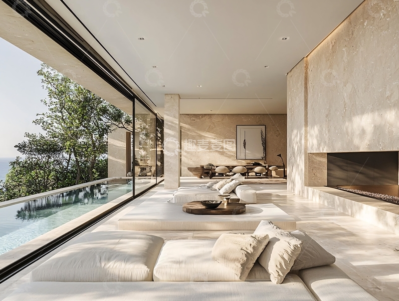 高清大图下载【趣麦麦图】现代极简海景别墅客厅