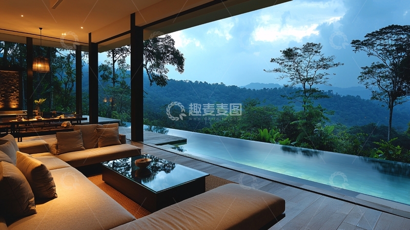 高清大图下载【趣麦麦图】现代别墅无边泳池景观