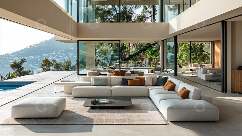 高清大图下载【趣麦麦图】现代简约户外别墅客厅