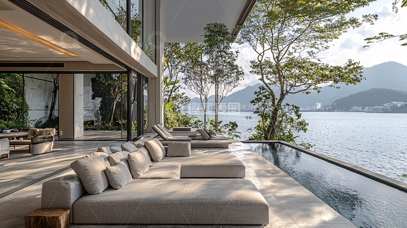 高清大图下载【趣麦麦图】海景别墅露台泳池躺椅