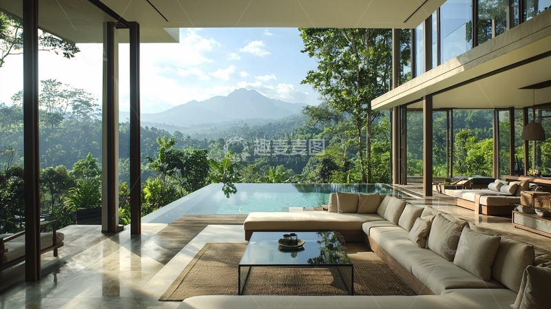 高清大图下载【趣麦麦图】现代别墅无边泳池山景