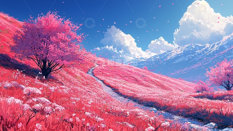 高清大图下载【趣麦麦图】粉色梦幻山丘