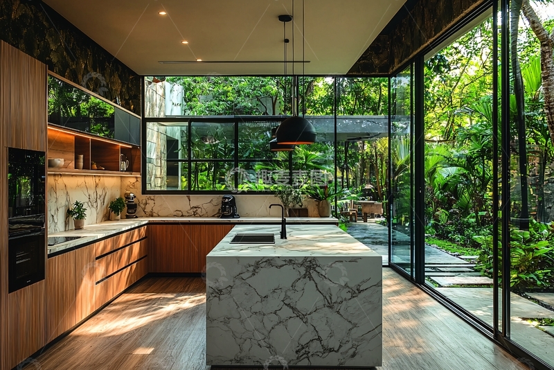 高清大图下载【趣麦麦图】自然光照耀的现代厨房