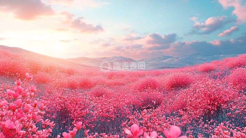 高清大图下载【趣麦麦图】粉色花海日出