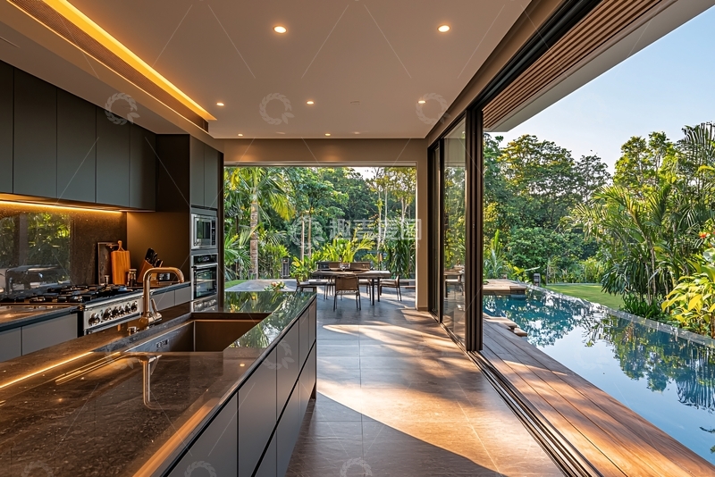 高清大图下载【趣麦麦图】现代简约厨房泳池别墅
