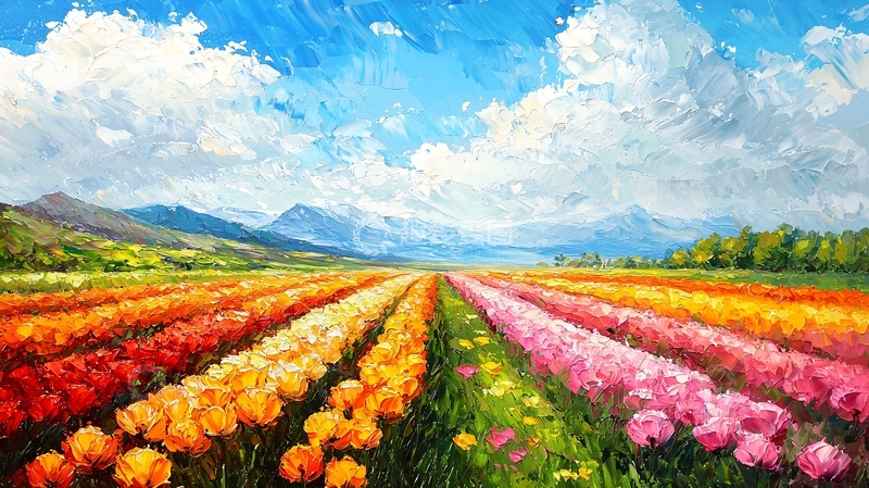 高清大图下载【趣麦麦图】彩色郁金香花田