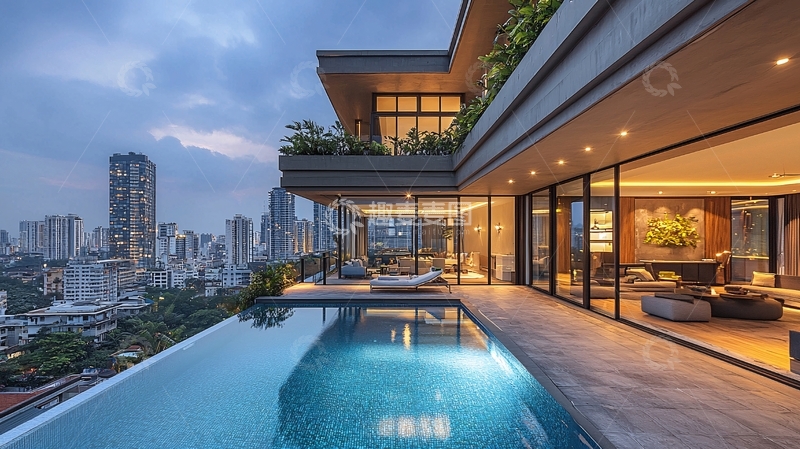 高清大图下载【趣麦麦图】夜景豪宅泳池别墅