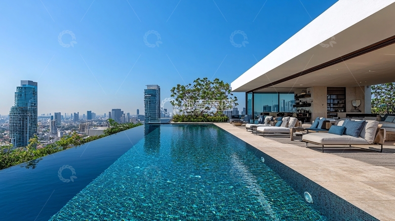 高清大图下载【趣麦麦图】曼谷城市景观无边泳池