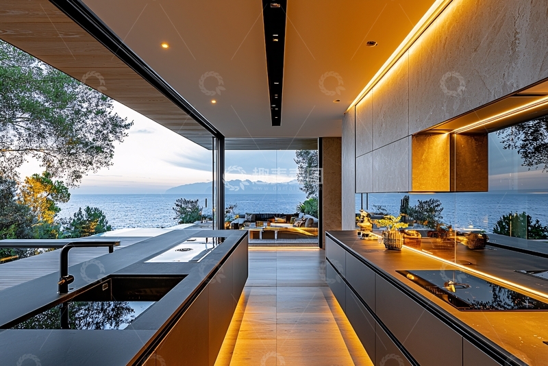 高清大图下载【趣麦麦图】现代简约海景厨房