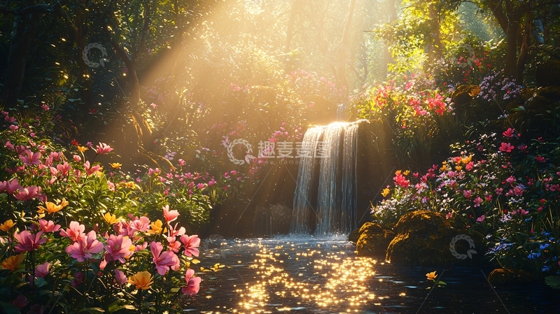 高清大图下载【趣麦麦图】阳光森林瀑布