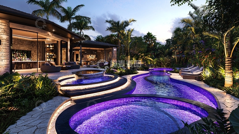 高清大图下载【趣麦麦图】奢华别墅夜景泳池