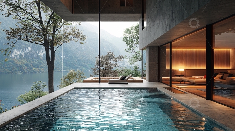 高清大图下载【趣麦麦图】现代简约山景泳池别墅