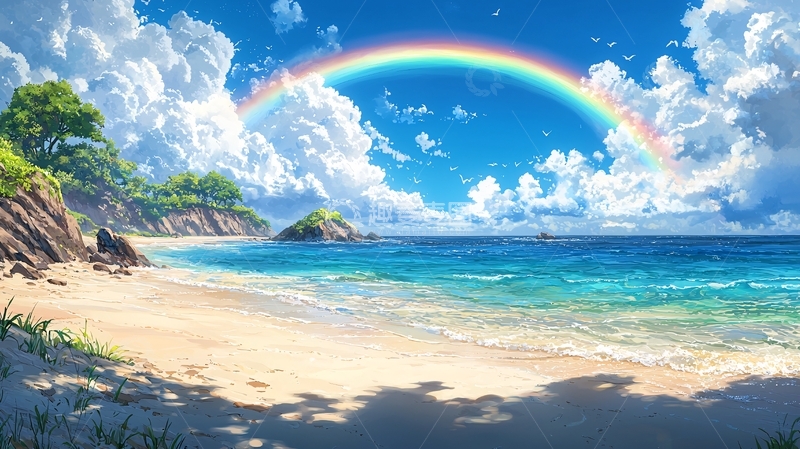 高清大图下载【趣麦麦图】彩虹海滩风景画