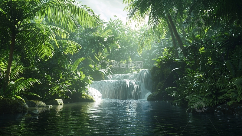 高清大图下载【趣麦麦图】热带雨林瀑布景观