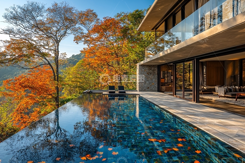 高清大图下载【趣麦麦图】秋日别墅无边泳池