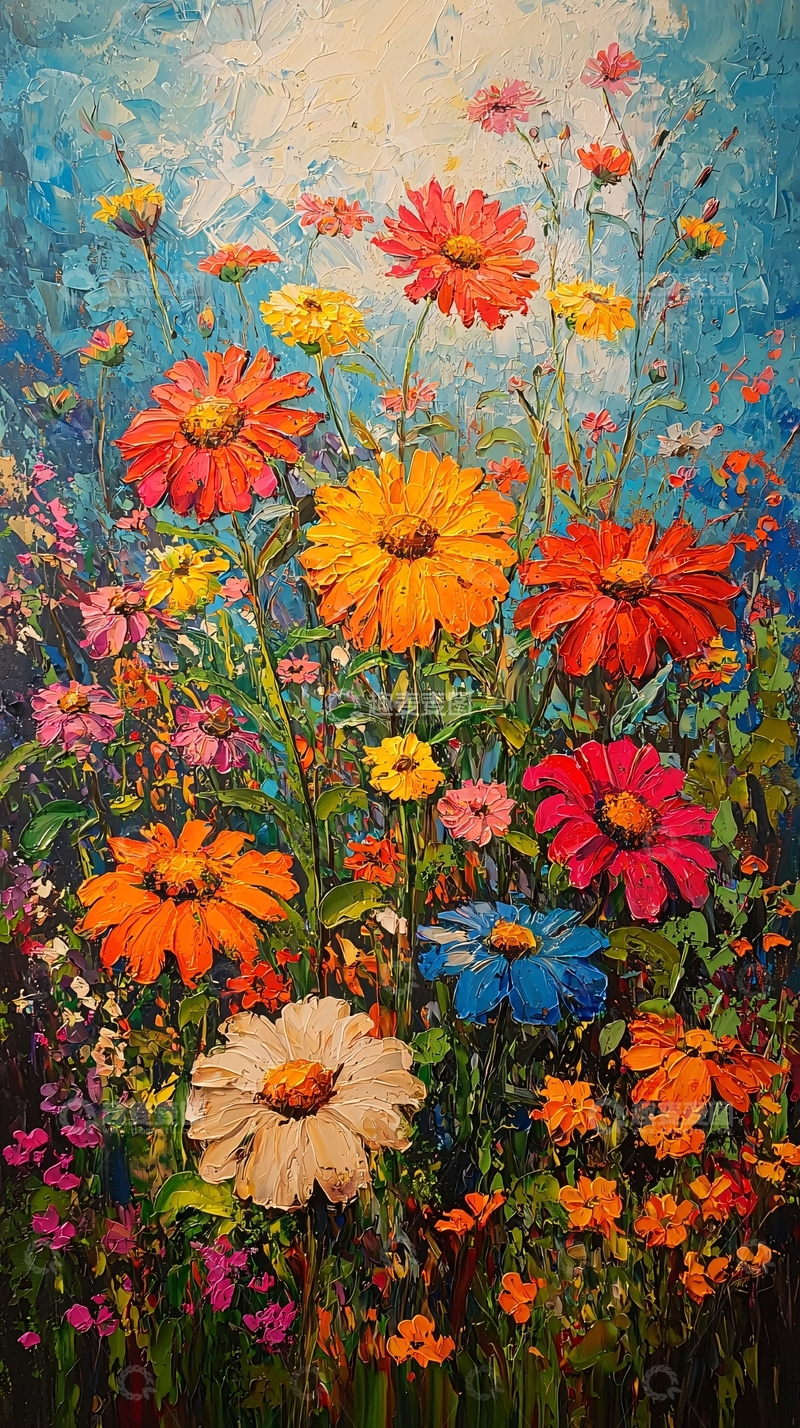 高清大图下载【趣麦麦图】绚丽多彩的油画花卉