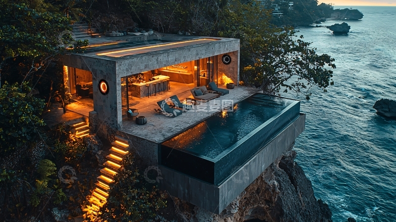 高清大图下载【趣麦麦图】悬崖边上的现代化别墅