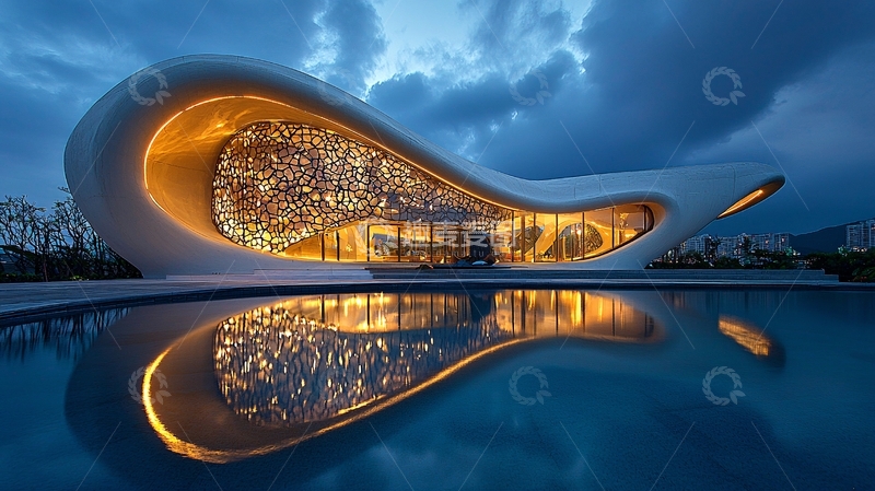 高清大图下载【趣麦麦图】流线型建筑夜景