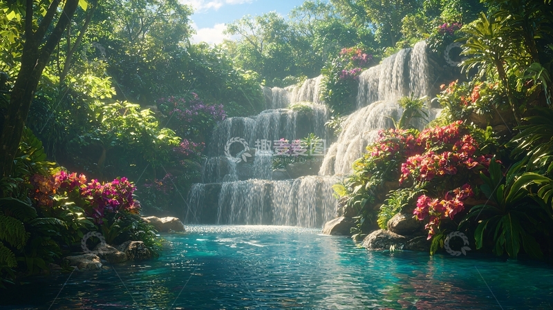高清大图下载【趣麦麦图】热带雨林瀑布