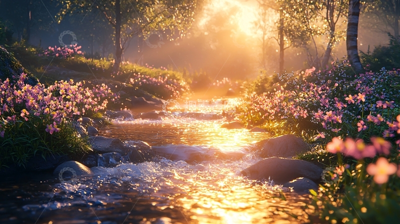 高清大图下载【趣麦麦图】阳光森林小溪