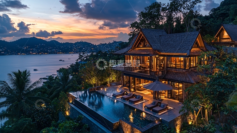 高清大图下载【趣麦麦图】海景别墅夜景